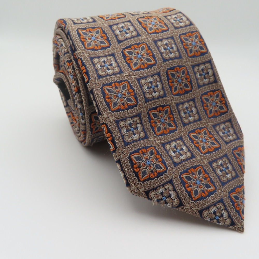 Jos a Bank Tie Silk Brown Orange Polka Dot 3" Wide 58" Long Reserve